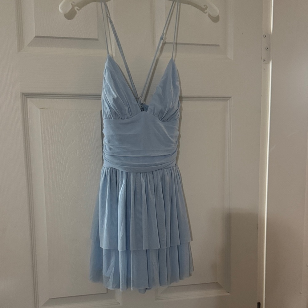 That’s So Fetch Light Blue Tiered Spaghetti Strap Mini Dress